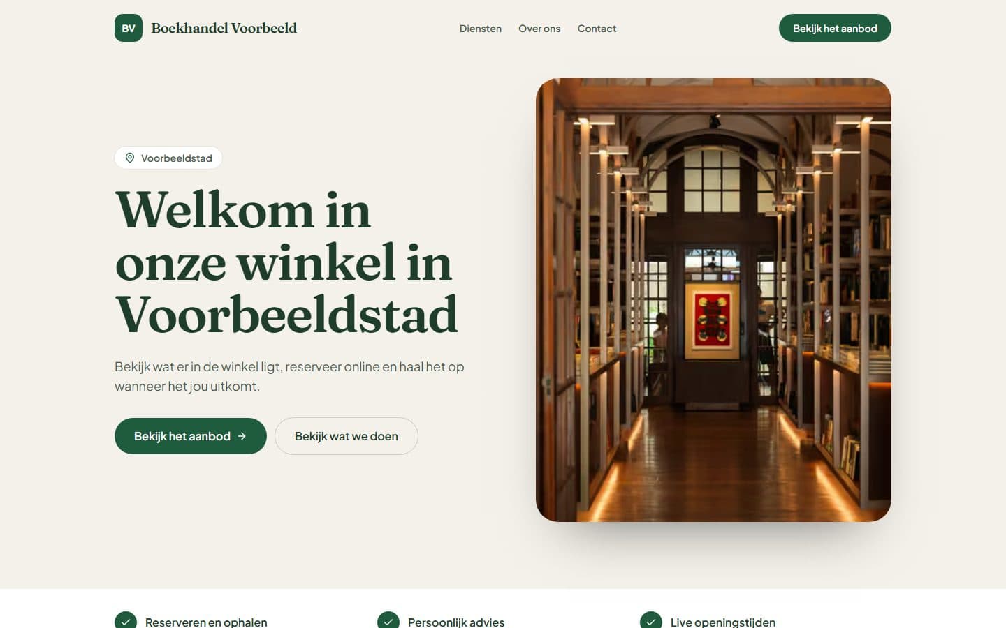 Voorbeeld van een concept: de website van een fictieve boekhandel