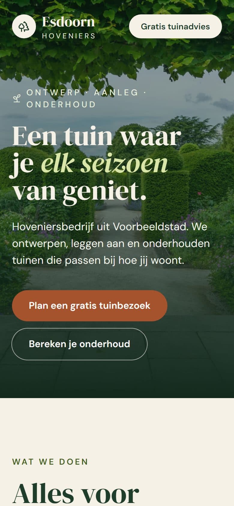Voorbeeldwebsite Hovenier Esdoorn op een telefoon